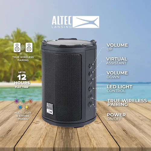 Miniatura 3 de Altec Lansing - Altavoz Bluetooth inalámbrico HydraMotion con sonido de 360 grados, impermeable IP67 portátil para exteriores, a prueba de golpes, a