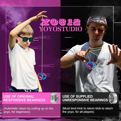Miniatura 4 de YOYOSTUDIO X0312 Yoyo de Giro con Dedo Profesional y Trucos para Niños de 8 a 12 años, Yoyo de Metal para Niños y Adultos con Kit de Rodamientos