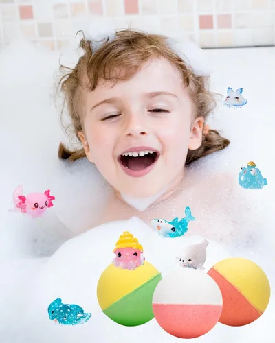 Miniatura 3 de Bombas de baño de regalo para niños a partir de 3 años, diseño de arcoíris salpicado, juego de regalo de tesoro de burbujas naturales con burbujas