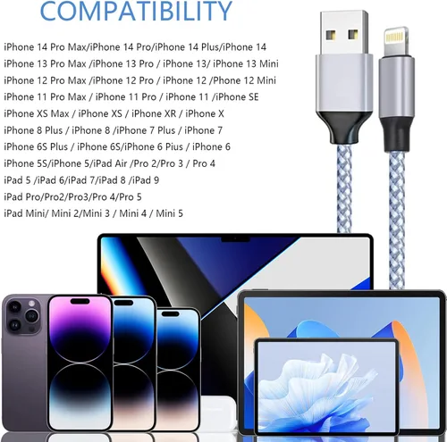 Miniatura 4 de DAZHWA Paquete de 3 cargadores para iPhone de 6 pies, certificado MFi, mejor cable Lightning trenzado de nailon para teléfono celular, cable