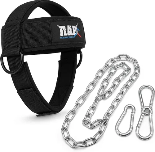 RAD Arnés para el Cuello para Levantamiento de Cuello y Entrenamiento con Pesos | Entrenador de Cuello con Acolchado de Neopreno y Cadena Ajustable