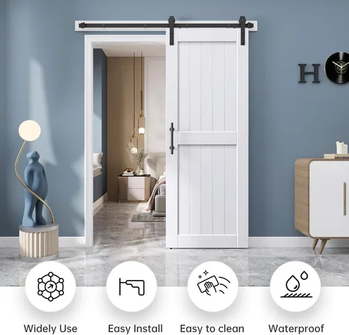Miniatura 2 de EaseLife Puerta de granero blanca de 32 x 84 pulgadas con kit de herrajes para puerta corredera de 5.5 pies incluido y asa, cubierta de madera