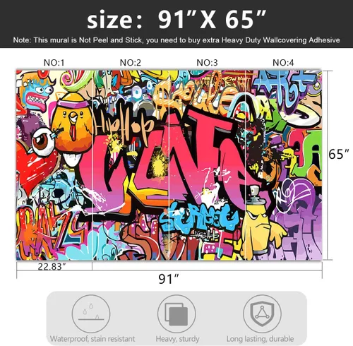 Miniatura 4 de Papel tapiz de graffiti de arte callejero, papel tapiz de tela, para sala de estar, dormitorio, baño, habitación de niños y niñas, mural de pared