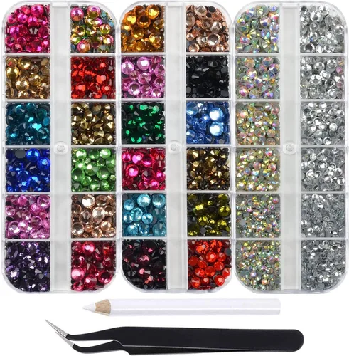 Miniatura 15 de Massive Beads Más de 9500 diamantes de imitación termoadhesivos redondos de vidrio con parte trasera plana para hacer tú mismo con 1 pinza y 1 12