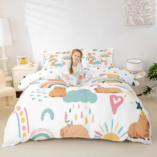 Miniatura 2 de Erosebridal Capybara - Juego de funda de edredón para dormitorio, 2 piezas, diseño de arco iris, tamaño individual, para niñas, funda de edredón
