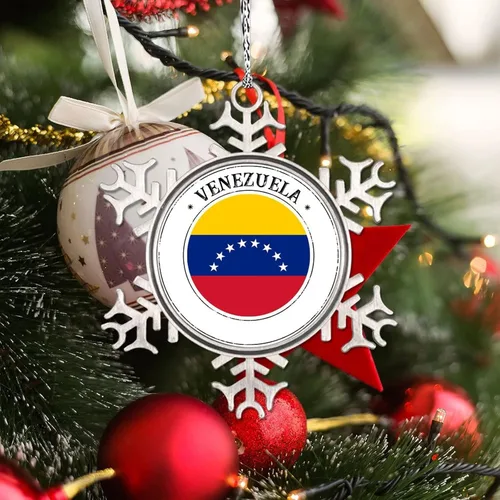 Miniatura 4 de Adornos de Navidad con la bandera de Venezuela 2022, adorno de copo de nieve, recuerdo de la ciudad del país, adornos de árbol de Navidad, regalo
