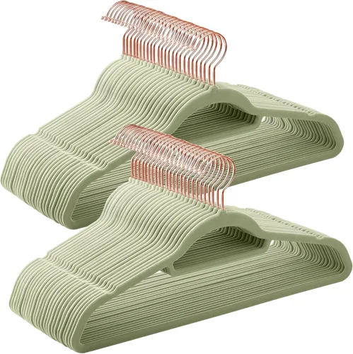 Miniatura 9 de SONGMICS Perchas de Terciopelo, Juego de 50 Perchas para Ropa con Gancho Giratorio de Oro Rosa, Antideslizantes y que Ahorran Espacio, 0.2 Pulgadas