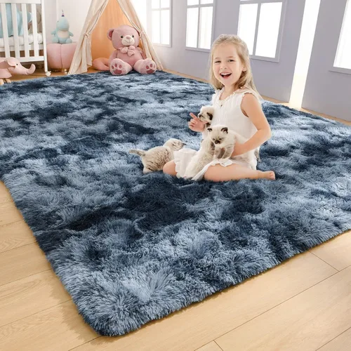 Miniatura 28 de AROGAN Alfombras de área suaves de arco iris para habitación de niñas de 6x9 pies, alfombras esponjosas de dormitorio para niñas, alfombra