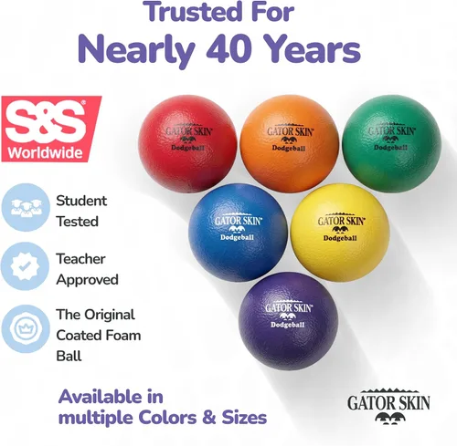 Miniatura 6 de S&S Worldwide Gator Skin Foam Dodgeballs - Easy Grip Starter Balls, Low Density Foam for No Sting, Durable Coating, Tear and Puncture Resistant, 6