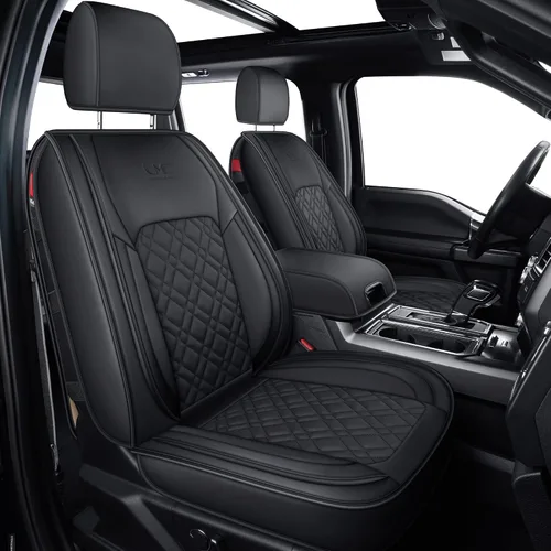 LUCKYMAN CLUB Fundas de asiento delanteras F150 J03-Q3 con piel sintética impermeable, para Ford F150 2015-2025 y F250 F350 F450 2017-2025 (Solo