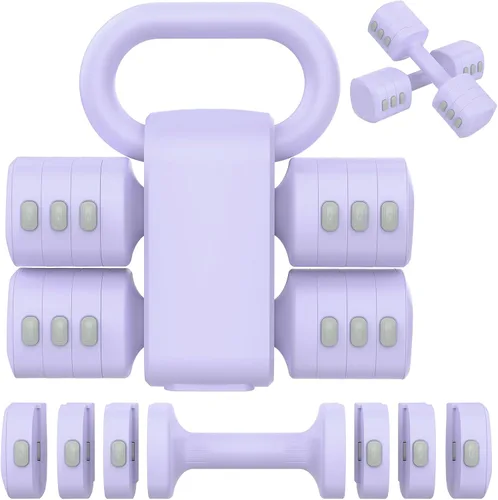 Miniatura 8 de Hezeyferg Juego de mancuernas ajustables 2 en 1, juego de mancuernas con 4 niveles de peso para mujeres y hombres, cada una de 1/1.5/2/2.5 kg