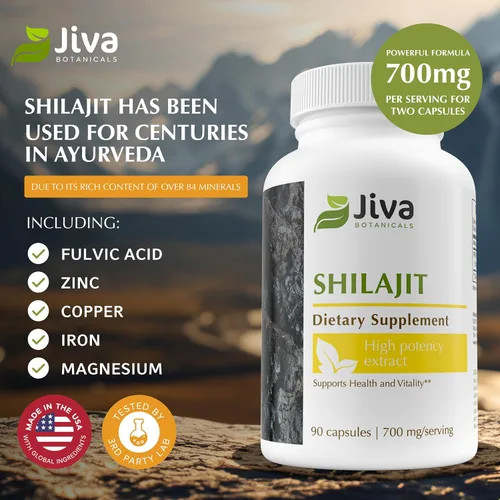 Miniatura 3 de Jiva Botanicals Shilajit Cápsulas 700 mg – Extracto de Shilajit con ácido fúlvico – Suplemento Shilajit para hombres y mujeres – 90 cápsulas veganas