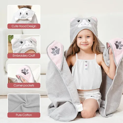 Miniatura 2 de Style Quarters - Toalla de baño con capucha 100 % algodón para niños, con bordado, grande de 50 x 24 pulgadas, toalla de playa de rizo suave