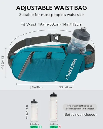 Miniatura 6 de WATERFLY Cangurera con soporte para botella de agua: Riñonera de senderismo con correa para mujeres y hombres, paquete de hidratación para la cadera