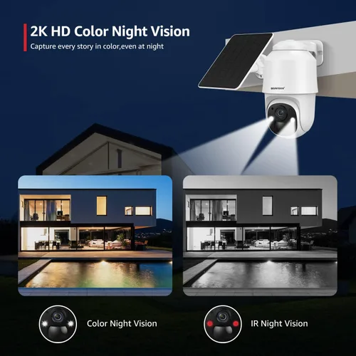 Miniatura 6 de BOAVISION Cámara de seguridad inalámbrica WiFi al aire libre, cámara con energía solar, inclinación panorámica, visión de 360°, detección humana
