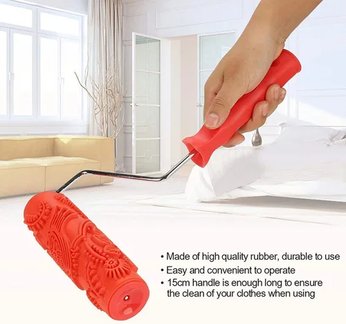 Miniatura 6 de Bettomshin 1 unids 12.598 in longitud total caucho pintura rodillo cepillo 6.890 in rojo grano pintura rodillo con mango de plástico para pared