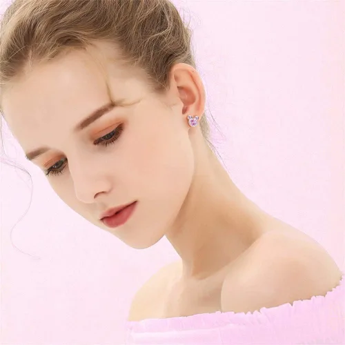 Miniatura 3 de Juego de joyas para mujeres y niñas, juego de collar y aretes de ratón chapados en plata S925, lindo aretes y colgante con circonita cúbica