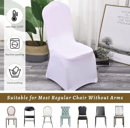 Miniatura 4 de 10 piezas blancas lavables extraíbles universales para bodas, fiestas, comedor, banquetes, poliéster spandex elásticas fundas para sillas