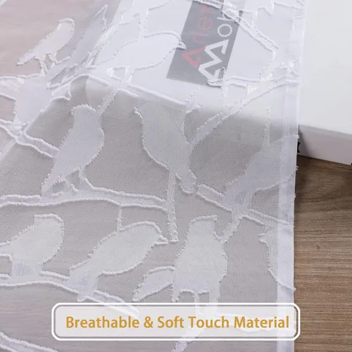 Miniatura 3 de OVZME Anji Bird Cortinas traslúcidas blancas de 45 pulgadas de largo, juego de 2 paneles para ventana pequeña, cortinas de privacidad con bolsillo
