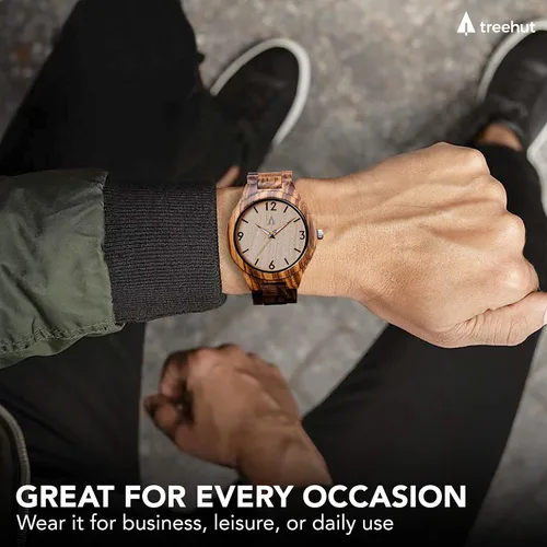 Miniatura 2 de treehut Wooden Watch for Men with Adjustable Band and Stainless Steel Clasp Japanese Quartz Analog Watch with Gift Box Wrist Wood Watch Made from