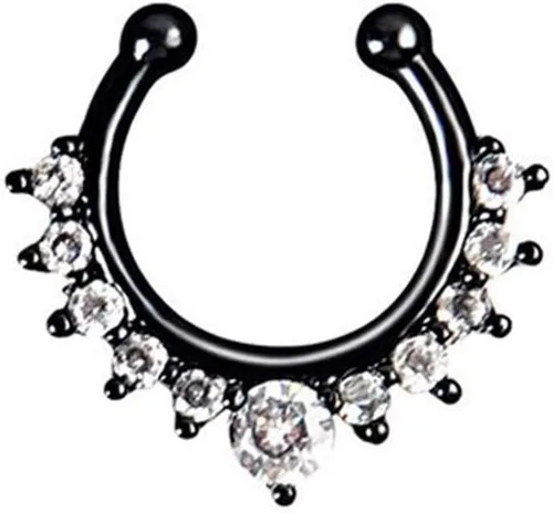 Miniatura 3 de XUKEKOY 6 piezas de joyería falsa para tabique, anillo de nariz con clicker, strass, sin perforación, clip para colgar, joyería corporal