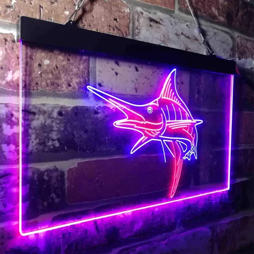 Miniatura 3 de ADVPRO Marlin Fish Room Man Cave Dual Color LED Neon Sign Blue & Red 12 x 8 Inches st6s32-i3723-br
