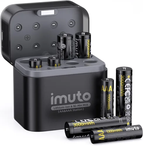 Miniatura 9 de imuto - Pilas recargables 4 AAA y 4 AA de litio con cargador, paquete de 8 unidades de 1.5 V, pilas triple A y doble A recargables, batería de litio