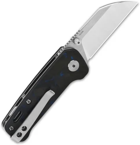 Miniatura 3 de QSP Penguin - Cuchillo de bolsillo mini plegable, hoja de 2.25" Sandvik 14C28N de dos tonos satinado EDC, mango G10 con superposición CF azul