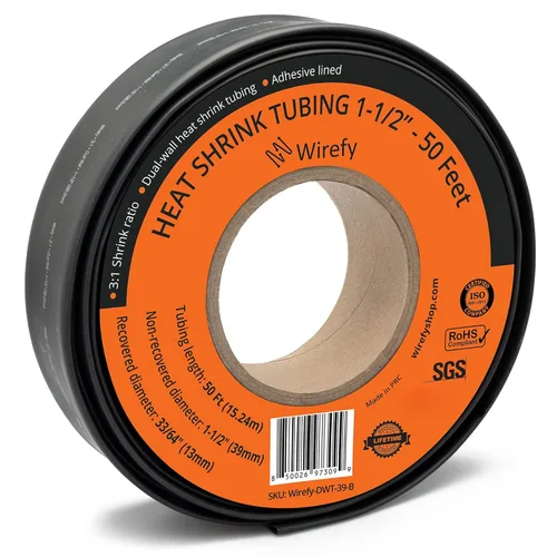 Wirefy | Tubo termorretráctil - 1-1/2 pulgadas - Relación 3:1 - Adhesivo de doble pared impermeable - Tubo termorretráctil - Tubos termorretráctiles