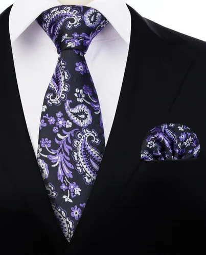 Miniatura 148 de HISDERN Corbatas para hombre, corbata de cachemira y bolsillo cuadrado tejido clásico floral para hombre, corbata de fiesta de boda