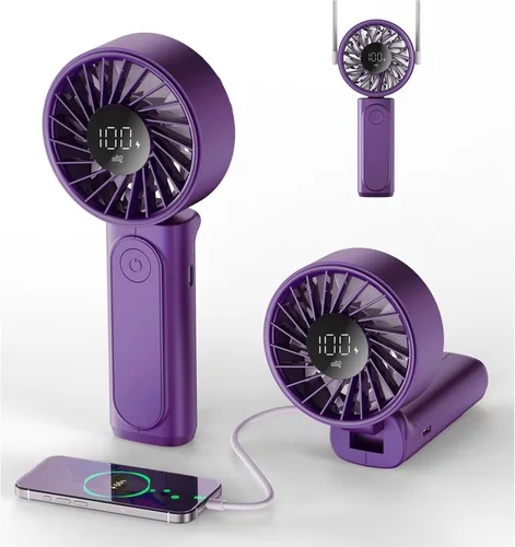 Miniatura 12 de Peiyuu Ventilador portátil, recargable de 4000 mAh, mini ventilador de escritorio plegable de 180° con 6 velocidades de viento, pantalla digital