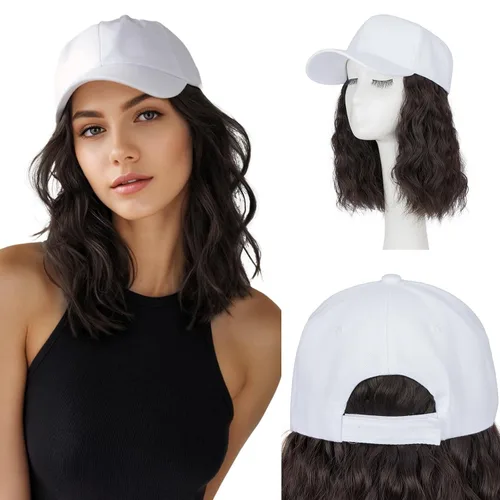Miniatura 8 de S-noilite Peluca de gorra de béisbol de 6 pulgadas con peinado Bob y extensiones de cabello, gorra de béisbol recta ajustable para mujer