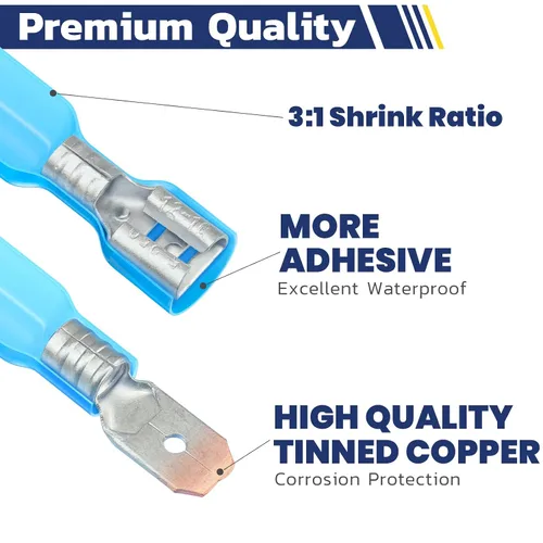 Miniatura 4 de haisstronica 100 conectores de pala termorretráctiles, AWG 22-10, conectores de cable de desconexión rápida, terminales de pala hembra y macho