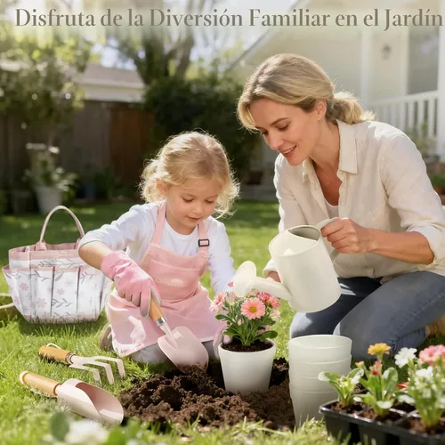 Miniatura 2 de Juego de jardinería para niños, kit de herramientas de jardinería para niños pequeños, incluye bolsa de mano, delantal, guantes, regadera, pala, Rosa