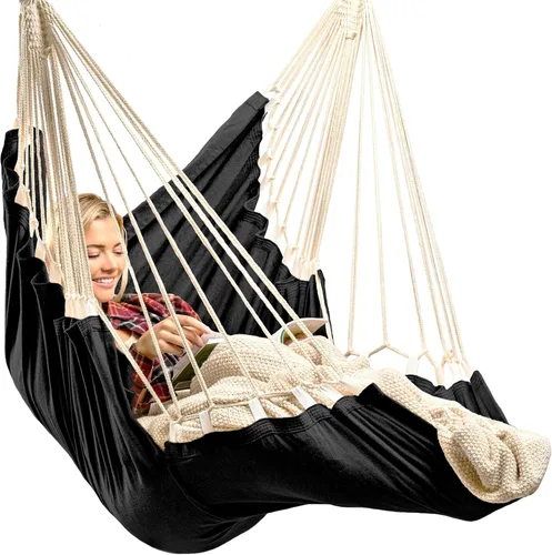 Silla colgante hamaca columpio – Silla colgante para exteriores e interiores – Silla columpio hamaca – Instalación rápida y fácil con kit de Negro