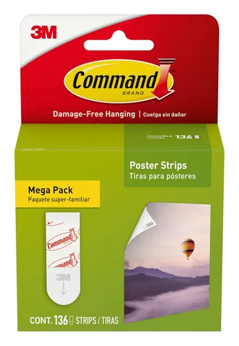 Miniatura 11 de Command Small Poster Strips, 128 White Adhesive Strips (2 Packs of 64), Damage-Free Hanging for Posters, Kids’ Artwork, Banners & Signs, No Tools