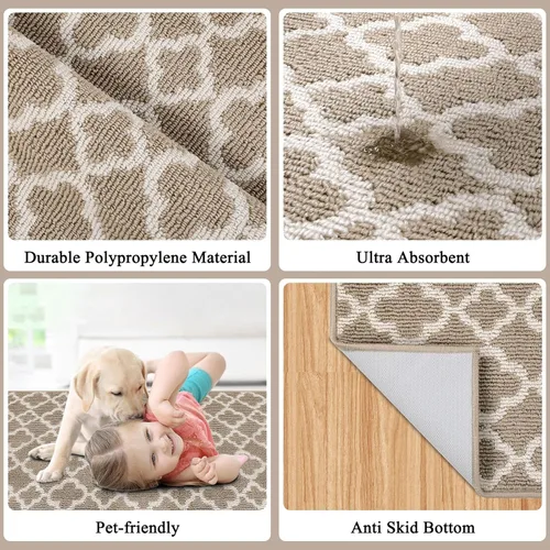 Miniatura 3 de U'Artlines Alfombra de pasillo larga para pasillo de 2 x 8 pies, antideslizante, alfombra de piso de cocina, patrón geométrico beige, lavable a