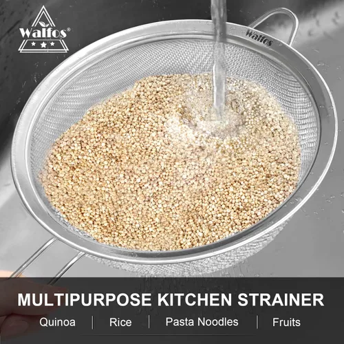 Miniatura 6 de Walfos Colador grande de malla fina de 8.6 pulgadas, coladores de alimentos de metal para cocina con mango resistente, tamiz de malla de acero