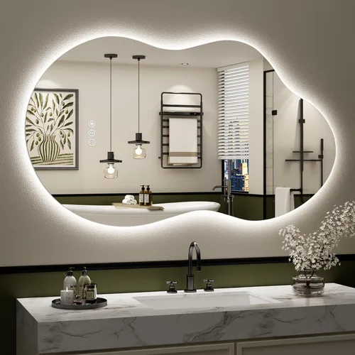 Miniatura 76 de 24x30 Espejo de baño LED con marco negro con luces, retroiluminado + iluminación frontal, espejo de tocador iluminado antivaho para pared de baño