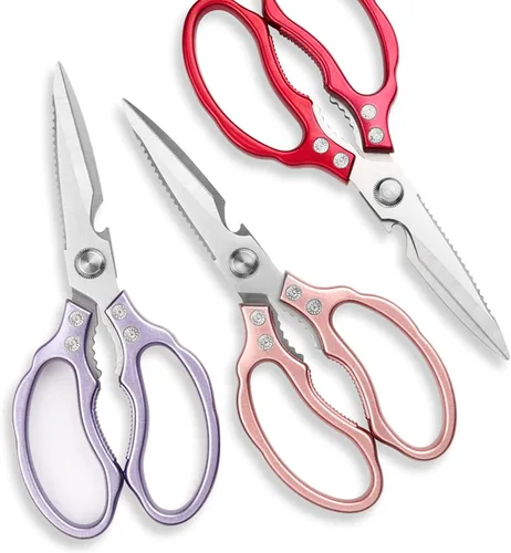 Miniatura 5 de AWinjoy Tijeras de cocina, resistentes y afiladas aptas para lavavajillas, accesorios de cocina color oro rosa para carne, pollo, pescado, aves