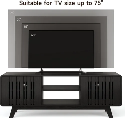 Miniatura 6 de Mid-Century - Soporte de televisión moderno para TV de 55/65/70 pulgadas, soporte de TV de 63 pulgadas con toma de corriente para sala de estar