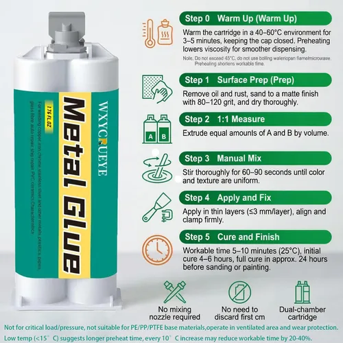 Miniatura 6 de Pegamento para Metal, Adhesivo de Epoxy Resistente al Agua para Reparación de Metales, Pegamento Aceitoso de Alta Resistencia para Soldadura