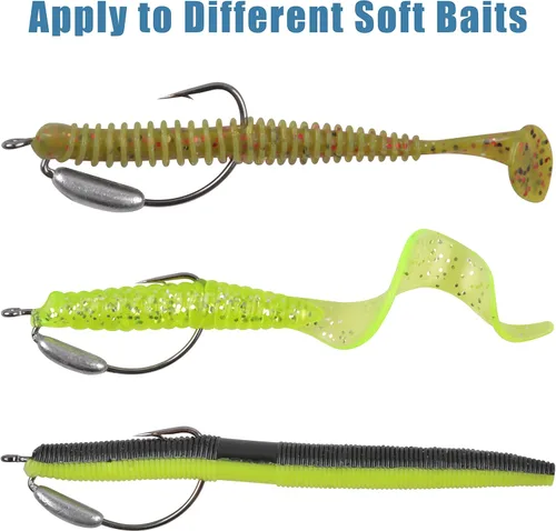 Miniatura 6 de Anzuelos de pesca con peso Swimbait, 10/20 piezas de anzuelos de pesca con gusano pesados, ganchos de espacio extra anchos de plástico suave