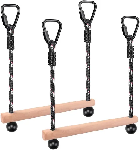 Miniatura 11 de BeneLabel Juego de 2 barras de mono Ninja para carreras de obstáculos, barra de columpio trapecio de capacidad de 250 libras para madera Slackline