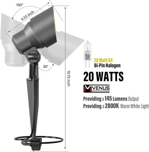 Miniatura 2 de VENUS MANUFACTURING Paquete de 6 luces halógenas de bajo voltaje con conectores rápidos, focos halógenos G4 de 20 W, 145 LM, 2800 K, diseño