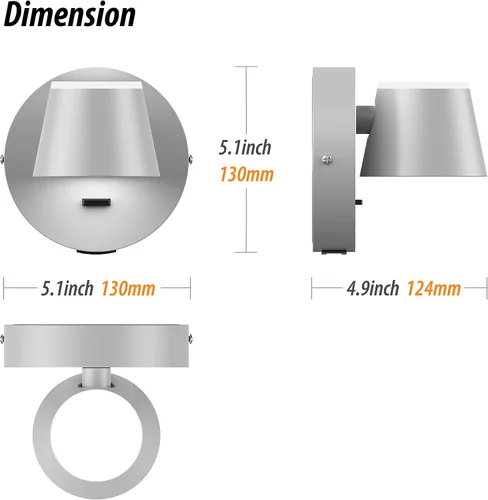 Miniatura 2 de URSOLA Juego de dos lámparas de pared, apliques de pared LED con interruptor de encendido/apagado, puerto de carga USB, 110 voltios, lámpara de Gris