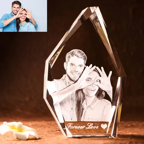 Marco de fotos personalizado grabado en 3D grabado en el interior del cristal con imagen para Navidad, día de San Valentín, boda, día de la madre,