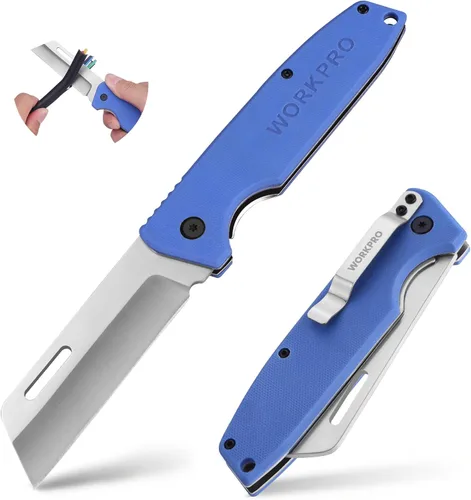 WORKPRO Cúter, cuchillo de bolsillo plegable para electricista con filo liso de acero inoxidable para pelado de cables para electricistas
