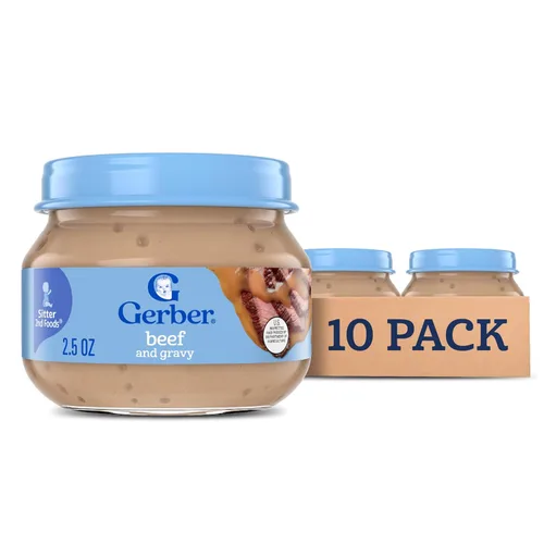 Gerber Etapa 2 Alimento para bebés, tarro de carne de res y salsa, puré de carne para bebés, hora de la comida del bebé, tarros de puré de bebé, 10