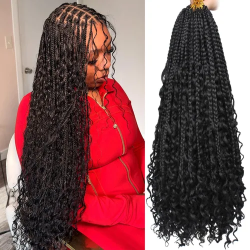 Miniatura 42 de COOKOO Cabello de Trenzas de Caja Bohemias de Ganchillo de 8 Pulgadas para Mujeres Negras, Paquete de 8, Cabello Sintético de Trenzas de Caja